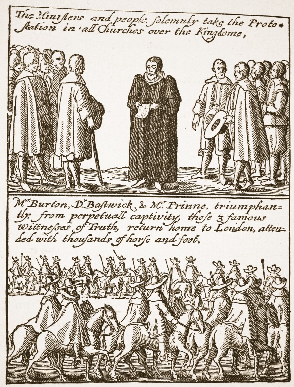 Sand information om begyndelsen og årsagen til alle vores problemer: hvordan udklækket og hvordan forhindret, fra en puritansk pamflet, 1648, illustration fra The Church of England: A History for the People af H.D. af English School