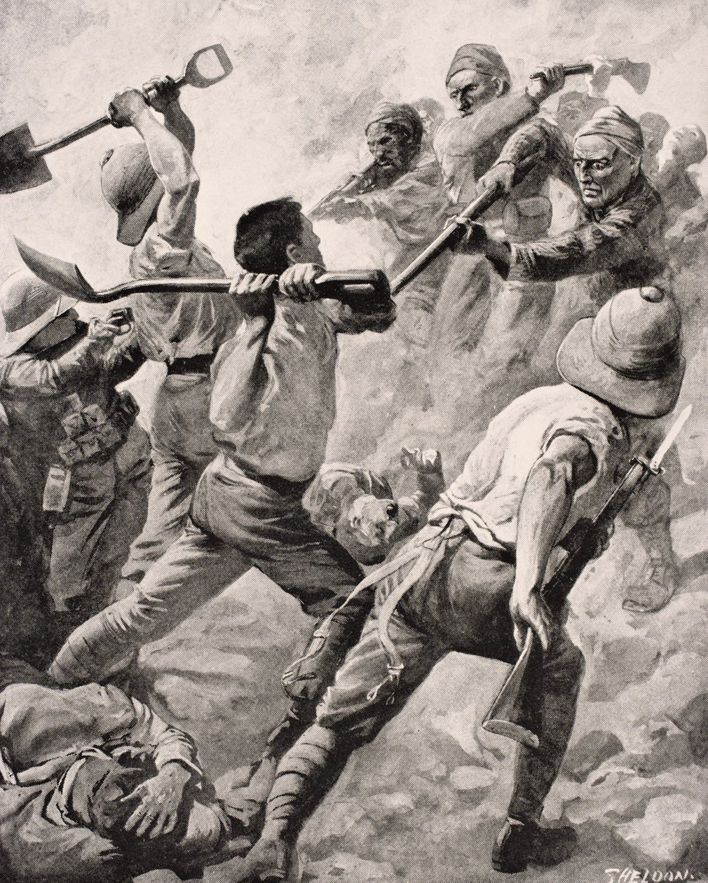 Tyrkiske og britiske soldater i hånd til hånd kamp på Gallipoli halvøen Tyrkiet 1915, fra 