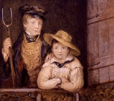 To drenge ved en ladedør, ca. 1825 (akvarel på papir) af English School