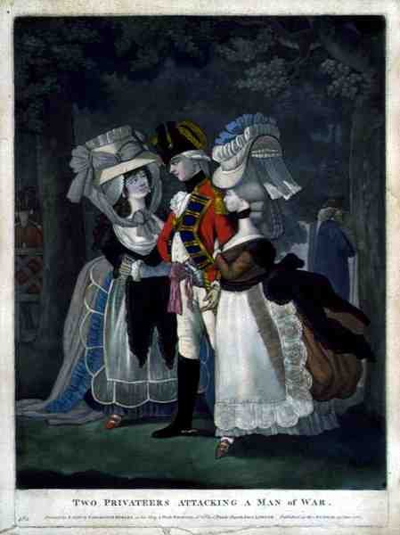 To privatister, der angriber en krigsmand, pub. af Carington Bowles (fl.1744-93) af English School