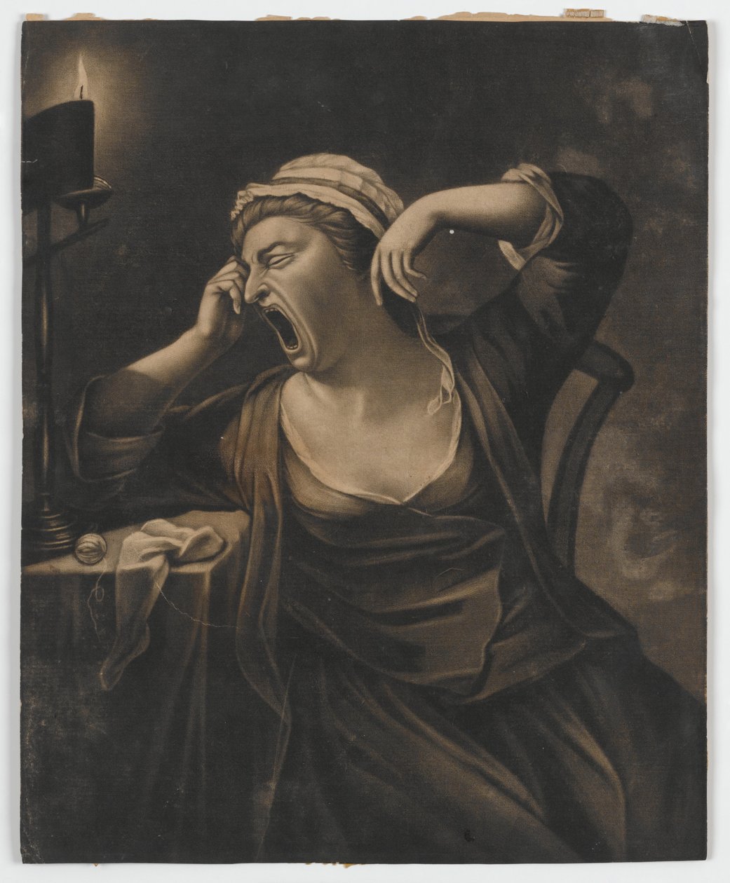 Uden titel (kvinde gaber), ca. 1780 (mezzotint) af English School