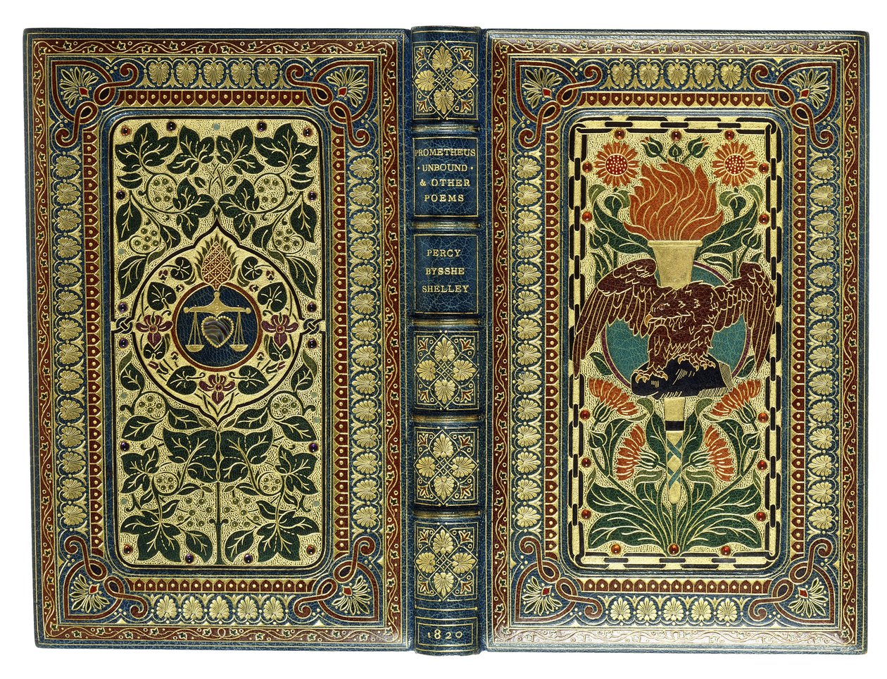 Øvre og nederste omslag, med ørn, fakkel, hjerte, skæl og blomsterdesign, 1820 af English School