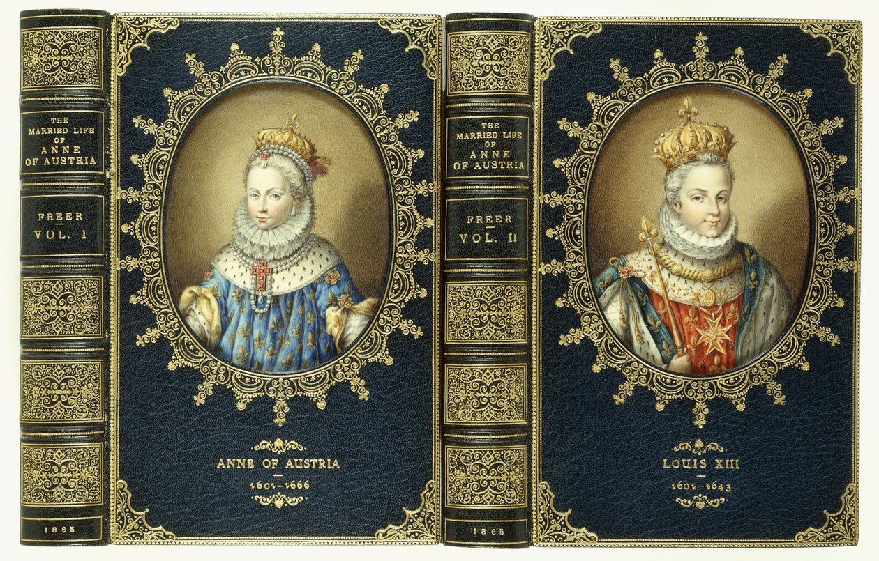 Øverste omslagssæt med to ovale portrætter af Anne af Østrig og Ludvig XIII, 1865 af English School
