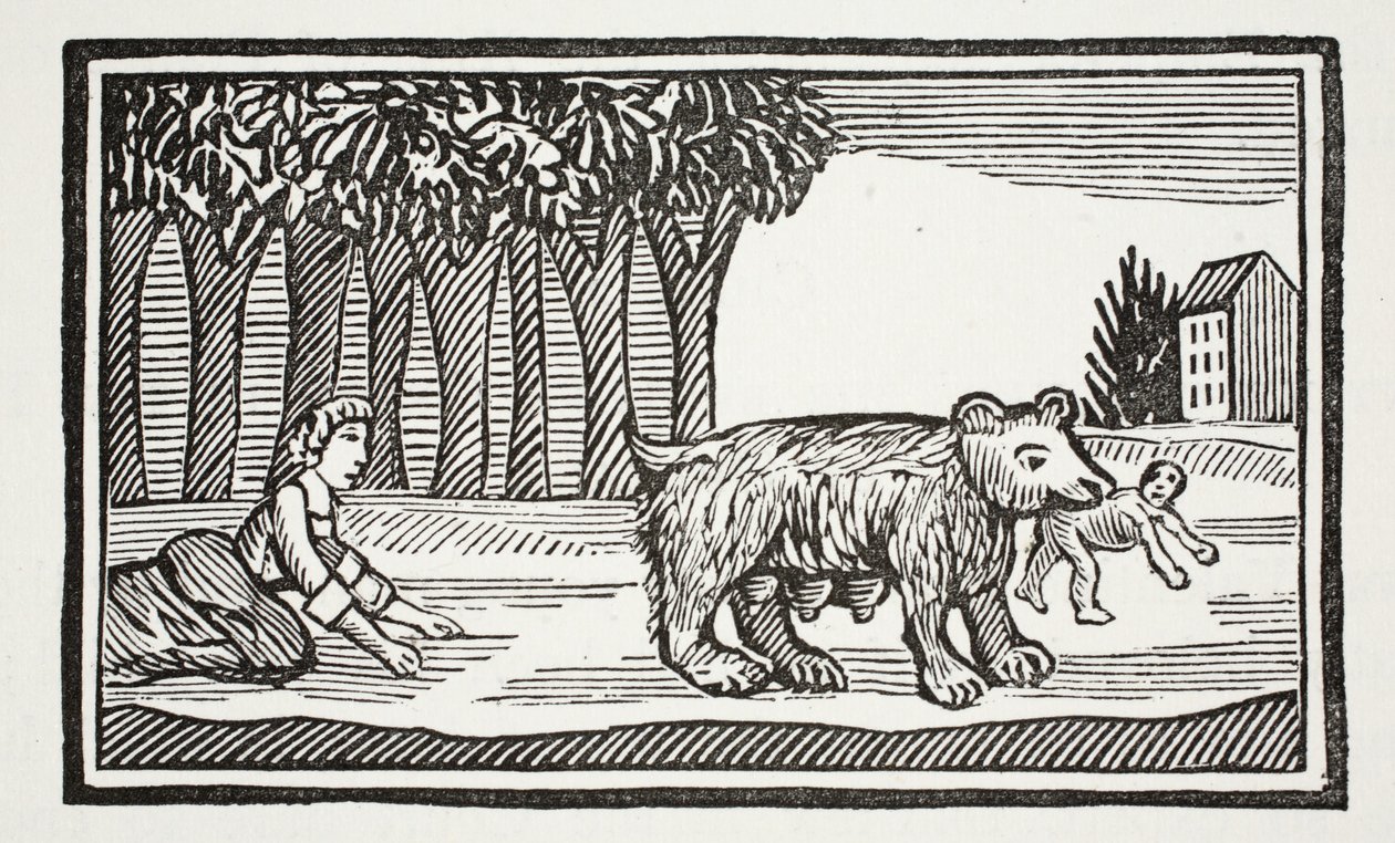Valentine og Orson, illustration fra Chap-books of the Eighteenth Century af John Ashton, pub. 1882 af English School
