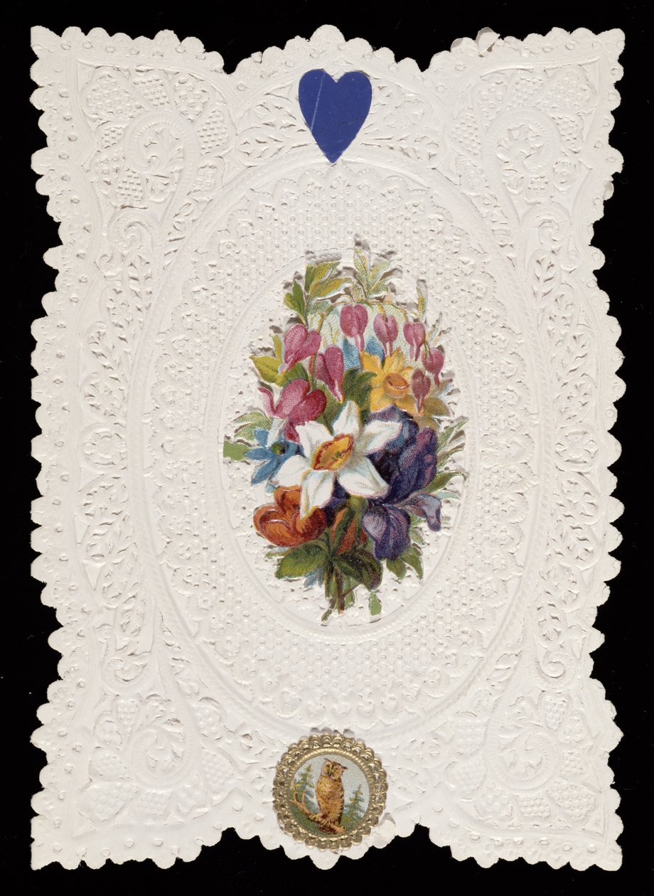 Valentinskort med blomster, ca. 1840 (farve litho på papir) af English School