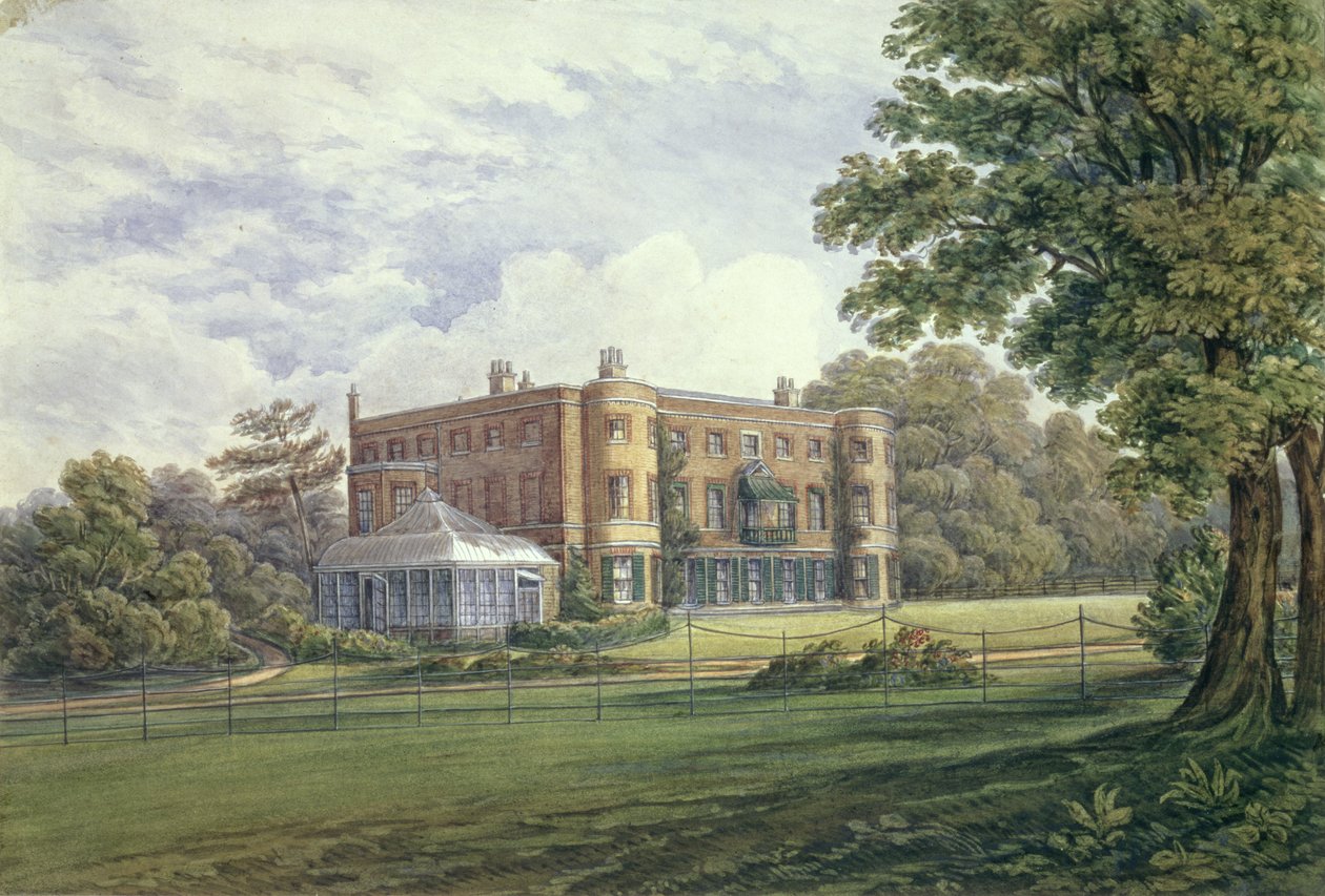 Valentines House, Ilford, Essex, ca. 1835 (wc på papir) af English School