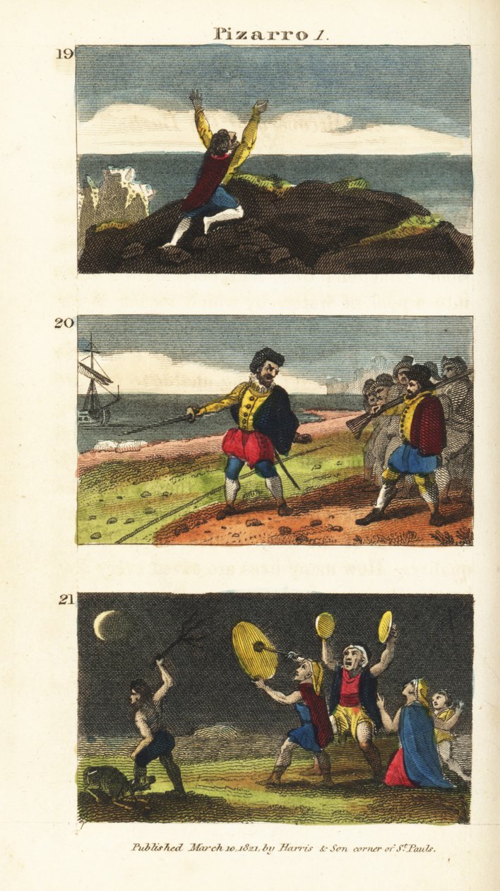 Vasco Nunez de Balboa når Stillehavet 19, Francisco Pizarro adskiller sine mænd med en linje i sandet på Isle of Gallo 20, og peruanere bange for en måneformørkelse 21 af English School