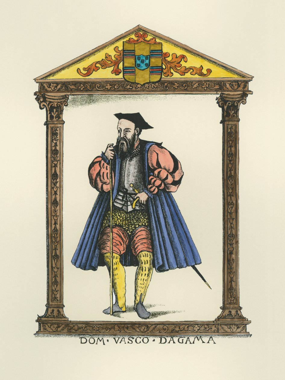 Vasco da Gama (ca. 1469-1525) (gravering) (senere farvelægning) af English School