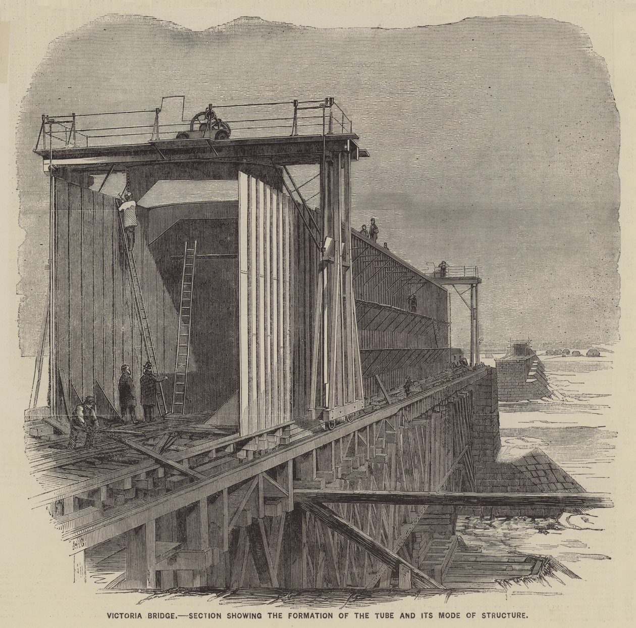 Victoria Bridge, snit der viser rørets dannelse og dets opbygning (stik) af English School