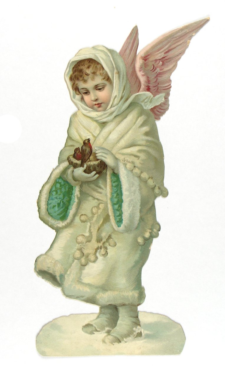 Victoriansk papirrelief af et bevinget barn af English School