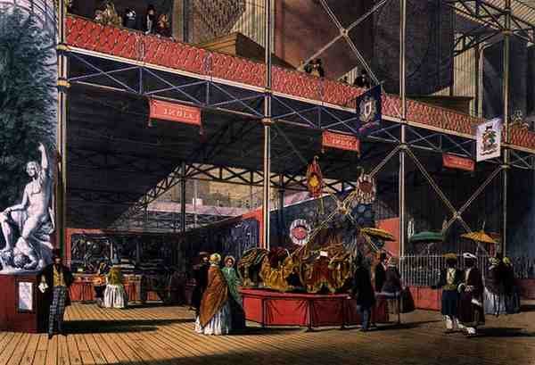 Udsigt fra tværskibet i Indien-delen af den store udstilling i 1851, fra Dickinsons omfattende billeder (farve litho) af English School