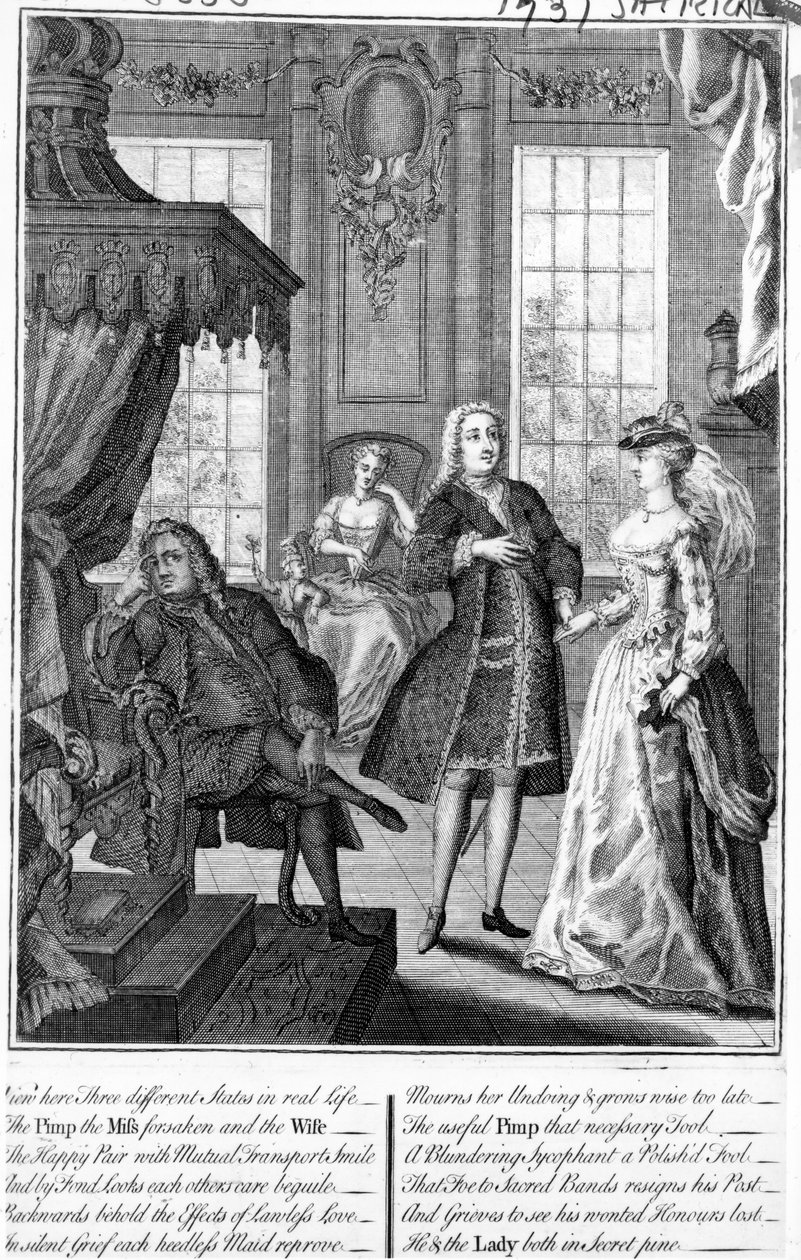 Se her Tre forskellige stater i det virkelige liv - alfonsen, frøken forladt og konen, 1735-6 af English School