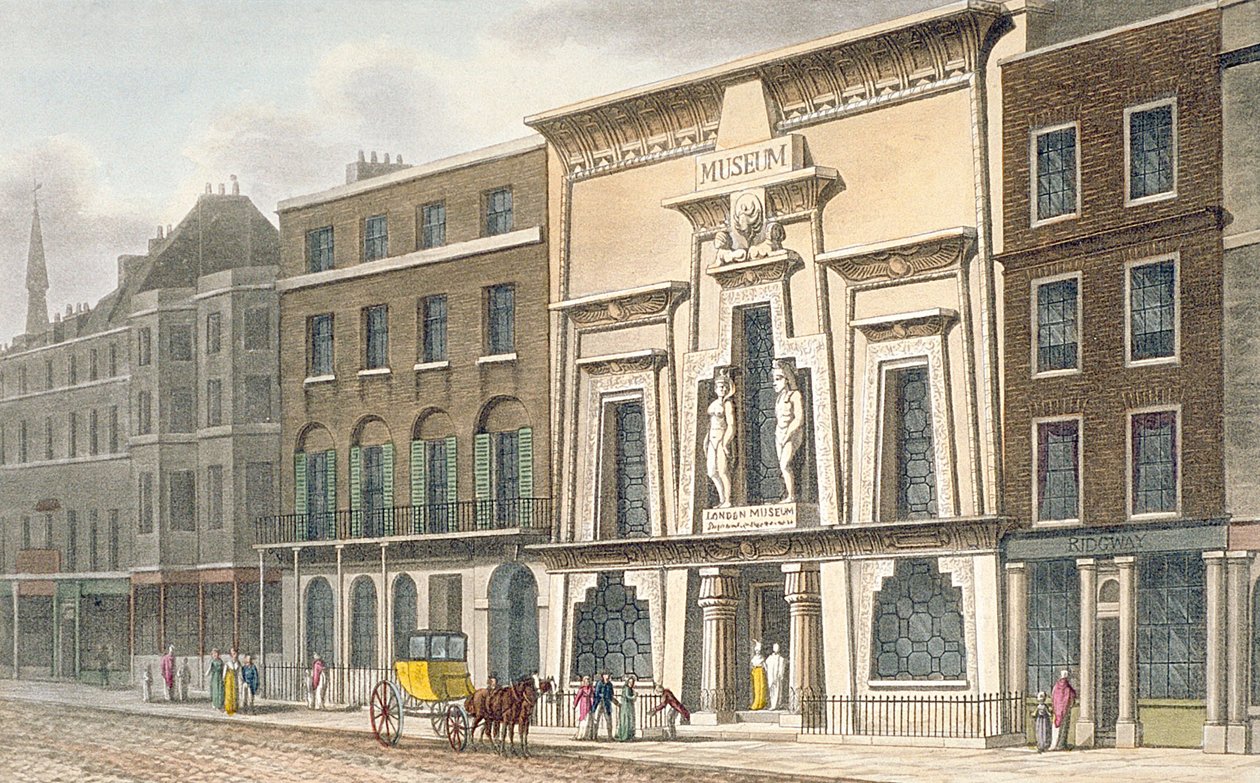 Udsigt over Bullocks Museum, Piccadilly, 1815 af English School