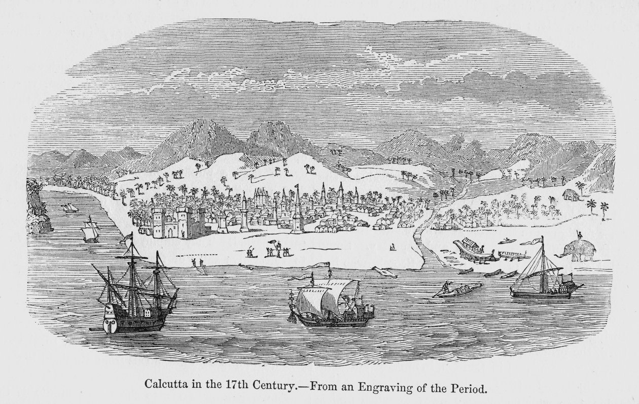 Udsigt over Calcutta, som det så ud i det 17. århundrede (gravering) af English School