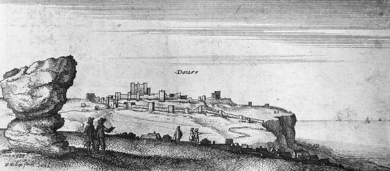 Udsigt over Dover Castle (gravering) (bw foto) af English School