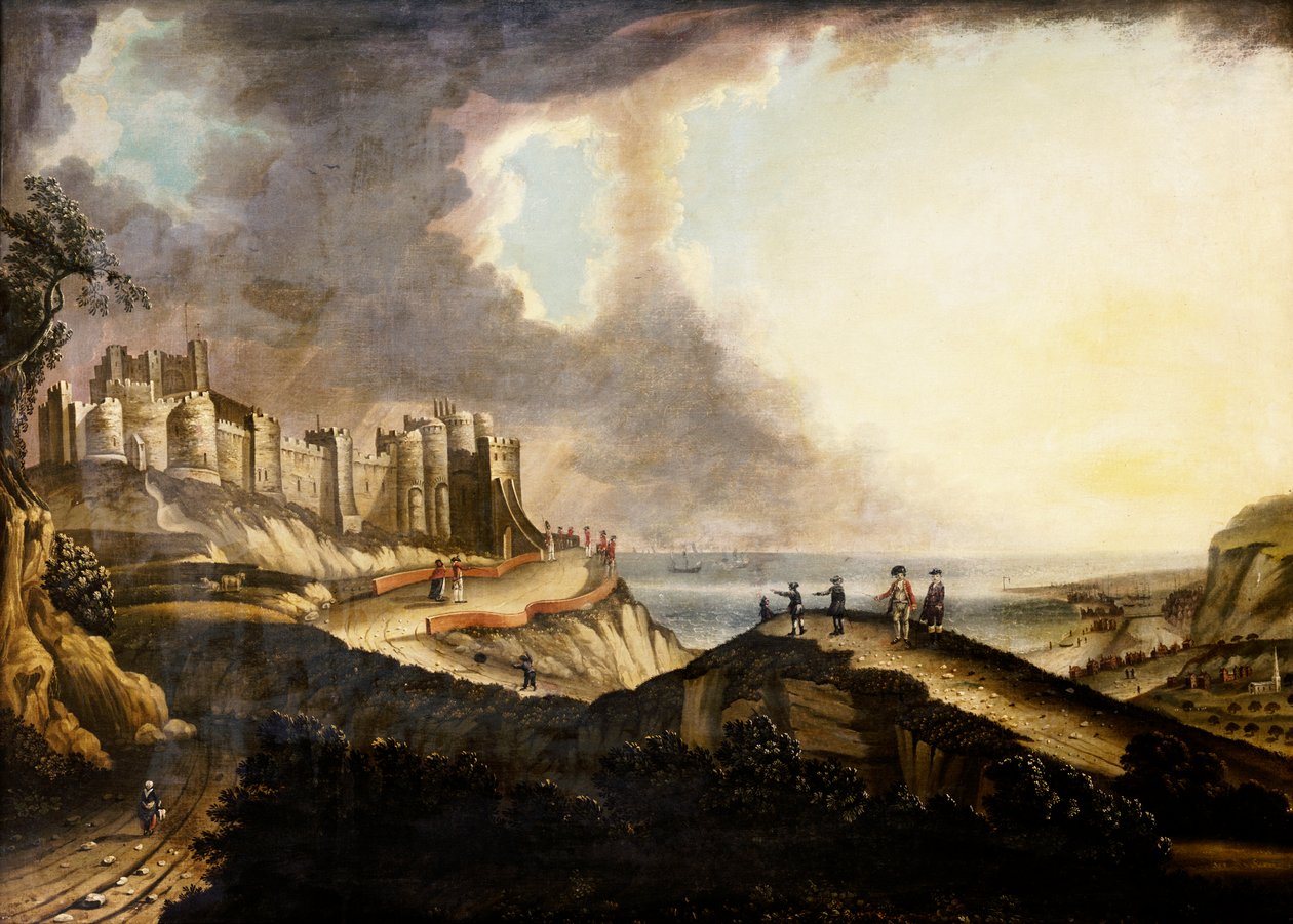 Udsigt over Dover Castle (olie på lærred) af English School