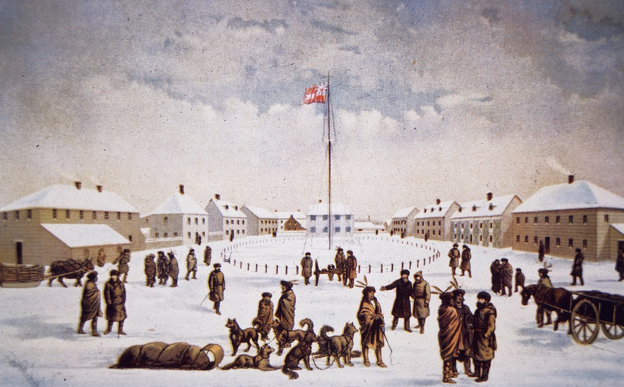 Udsigt over Fort Garry (farve litho) af English School