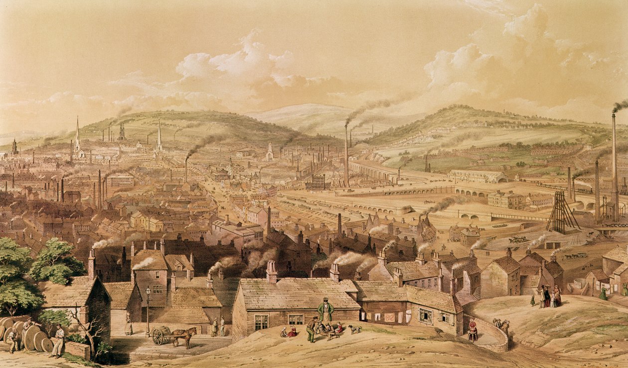 Udsigt over Industrial Sheffield fra det sydøstlige af William Ibbit, 1854 af English School