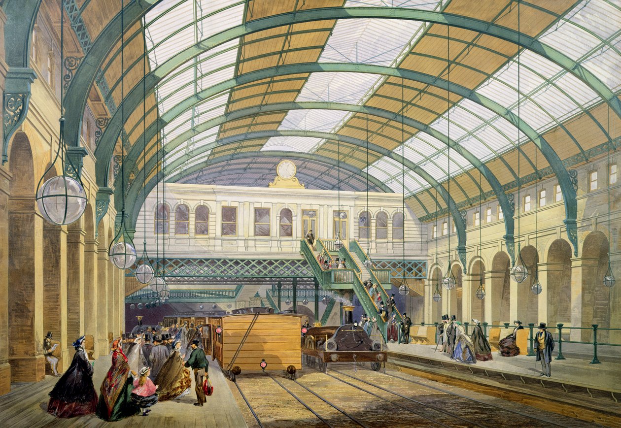 Udsigt over Kings Cross Underground Station, ca. 1865 af English School