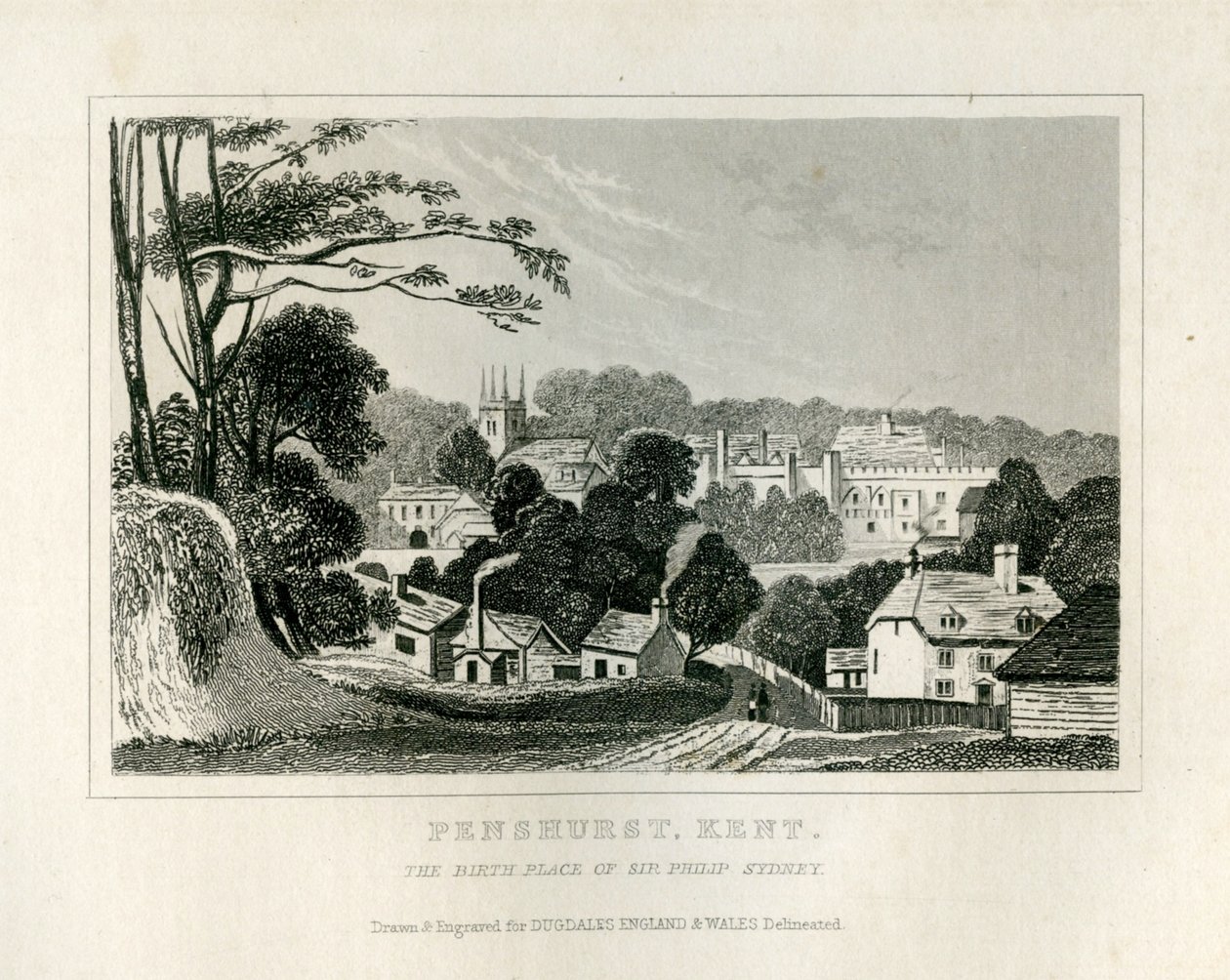 Udsigt over Penshurst, Kent, ca. 1840 af English School