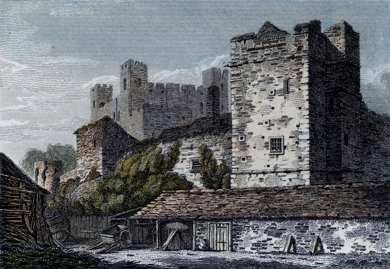Udsigt over Rochester Castle, Kent. ca. 1830 af English School