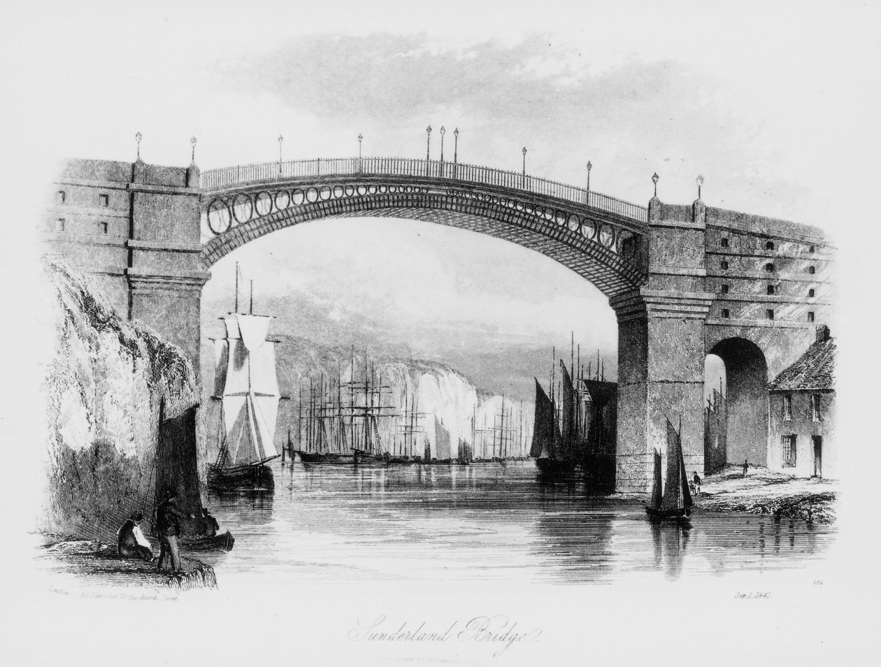 Udsigt over Sunderland Bridge, 1841 af English School