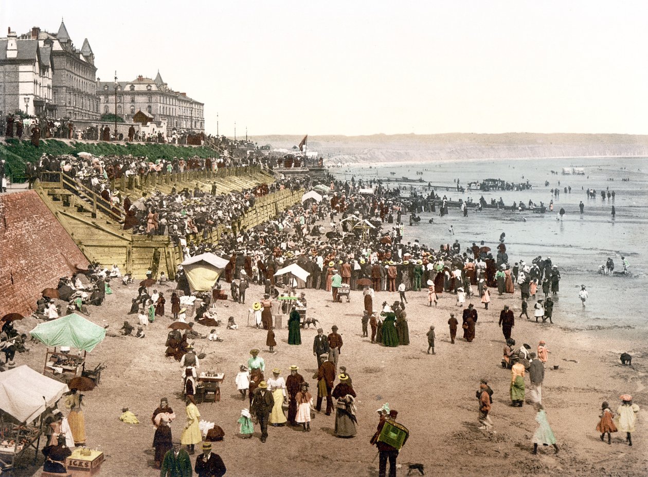 Udsigt over en engelsk strand (håndfarvet foto) af English School