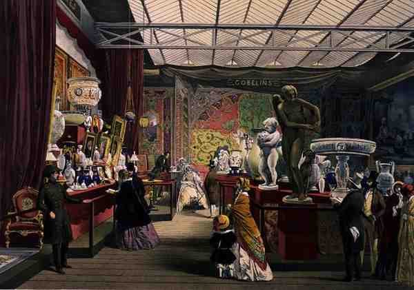 Udsigt over den franske del af den store udstilling i 1851, fra Dickinsons omfattende billeder (farve litho) af English School
