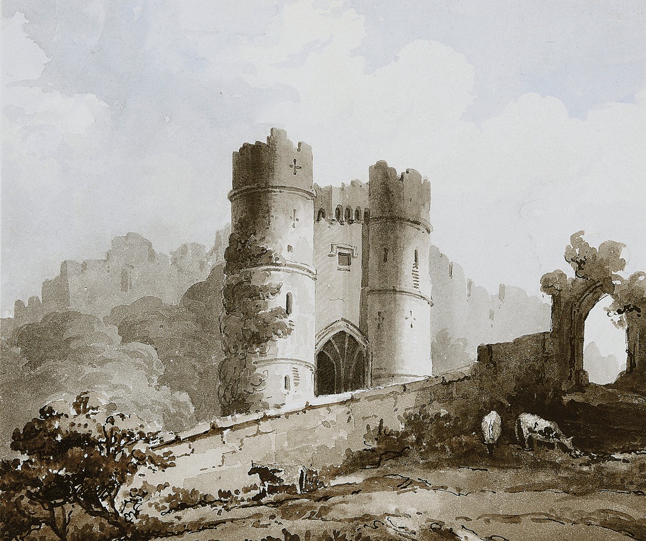Udsigt over porten til Carisbrooke Castle, Isle of Wight af English School
