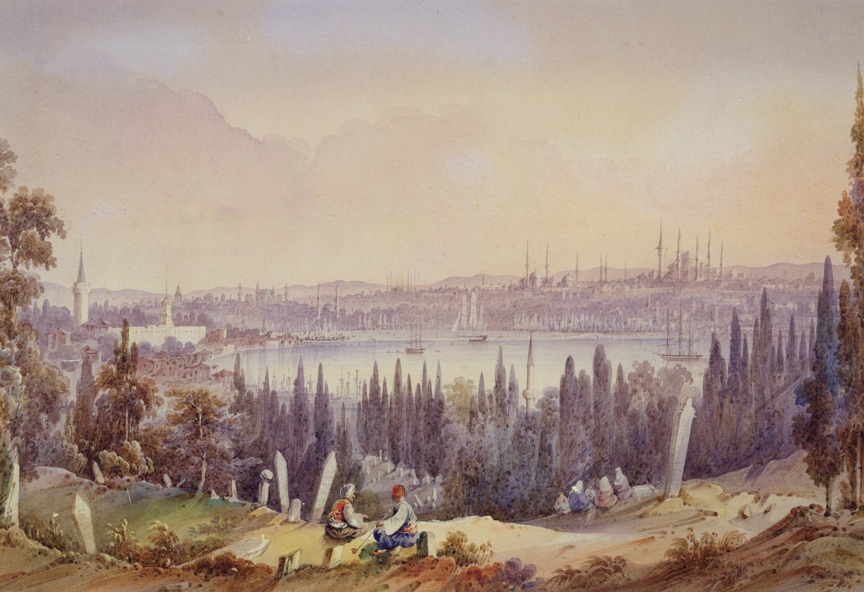 Udsigt over Det Gyldne Horn, ca. 1840 (wc på papir) af English School