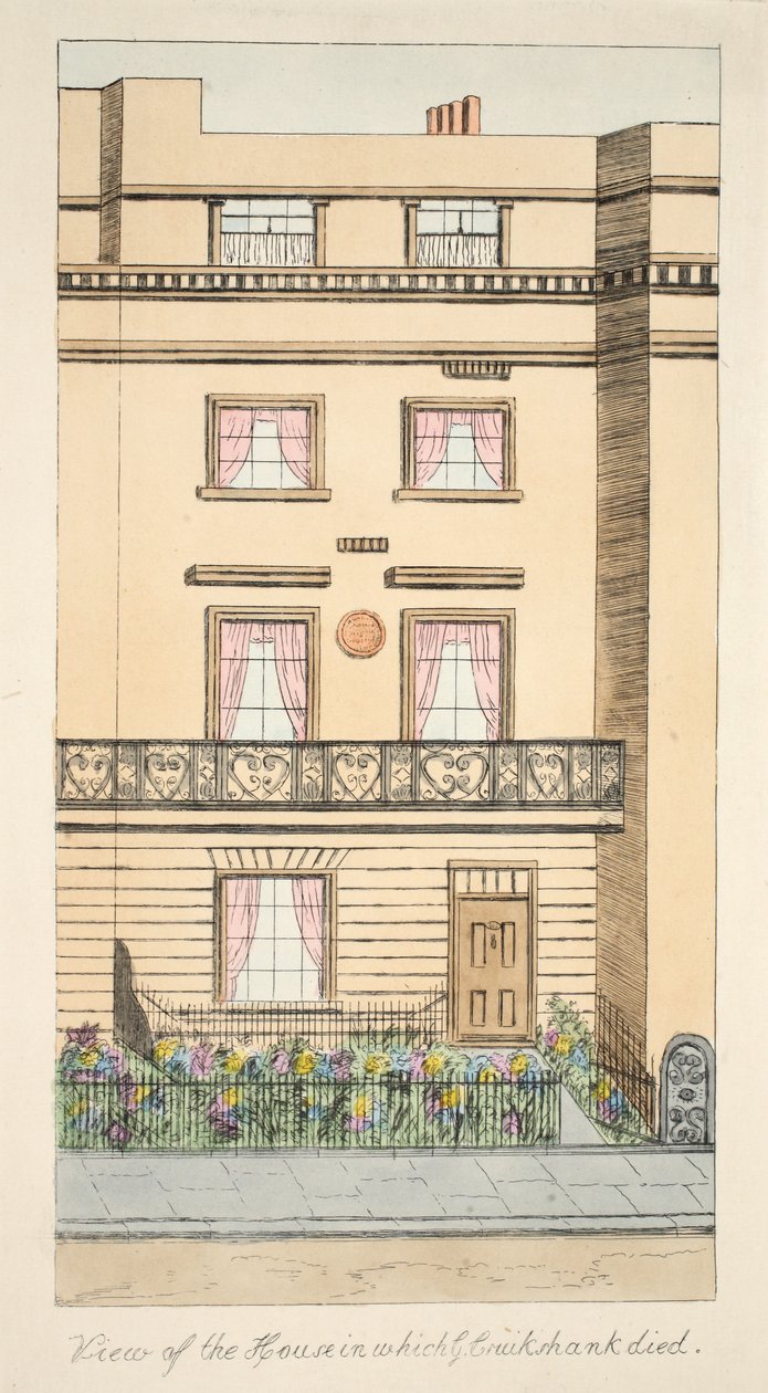 Udsigt over huset, hvor George Cruikshank døde, pub. ca. 1878 (håndfarvet gravering) af English School