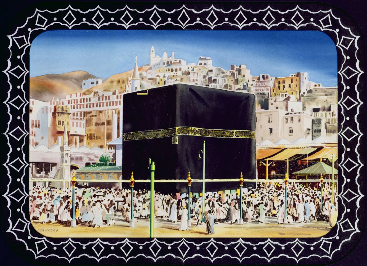 Udsigt over KaaBa, Mekka, 1955 (wc på papir) af English School