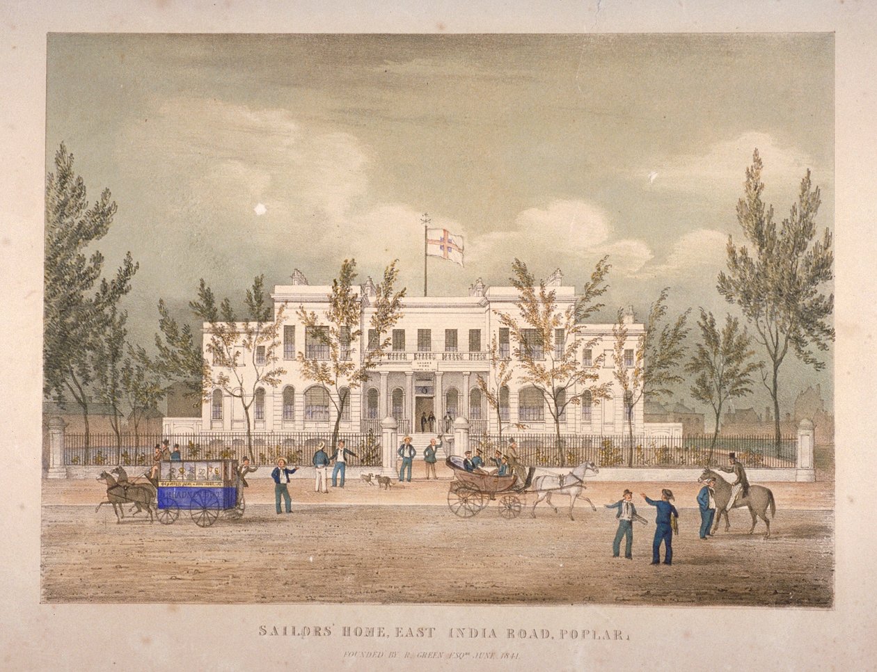 Udsigt over Sailors Home på East India Dock Road, Poplar, London, 1841 af English School
