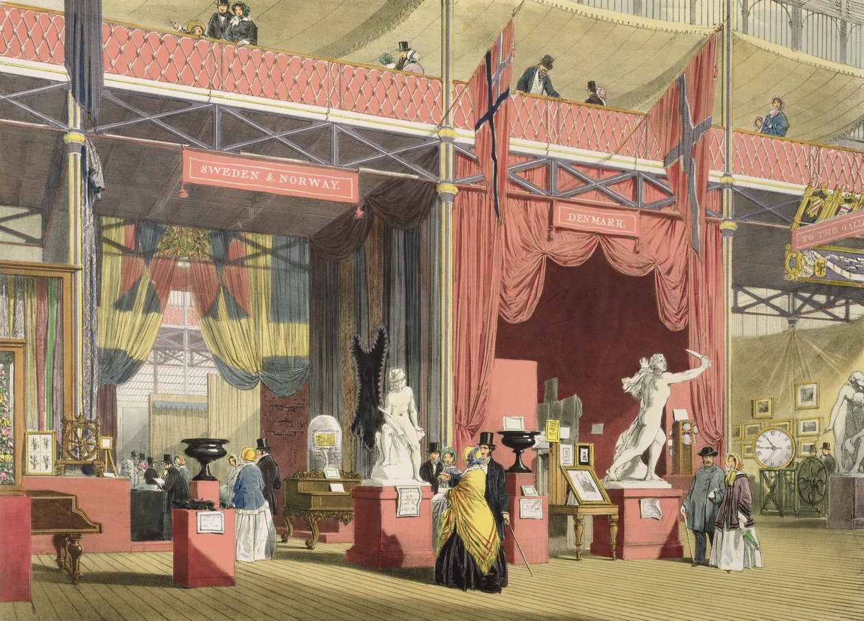 Udsigt over Sverige, Norge og Danmark sektioner af den store udstilling i 1851, fra Dickinsons Comprehensive Pictures af English School