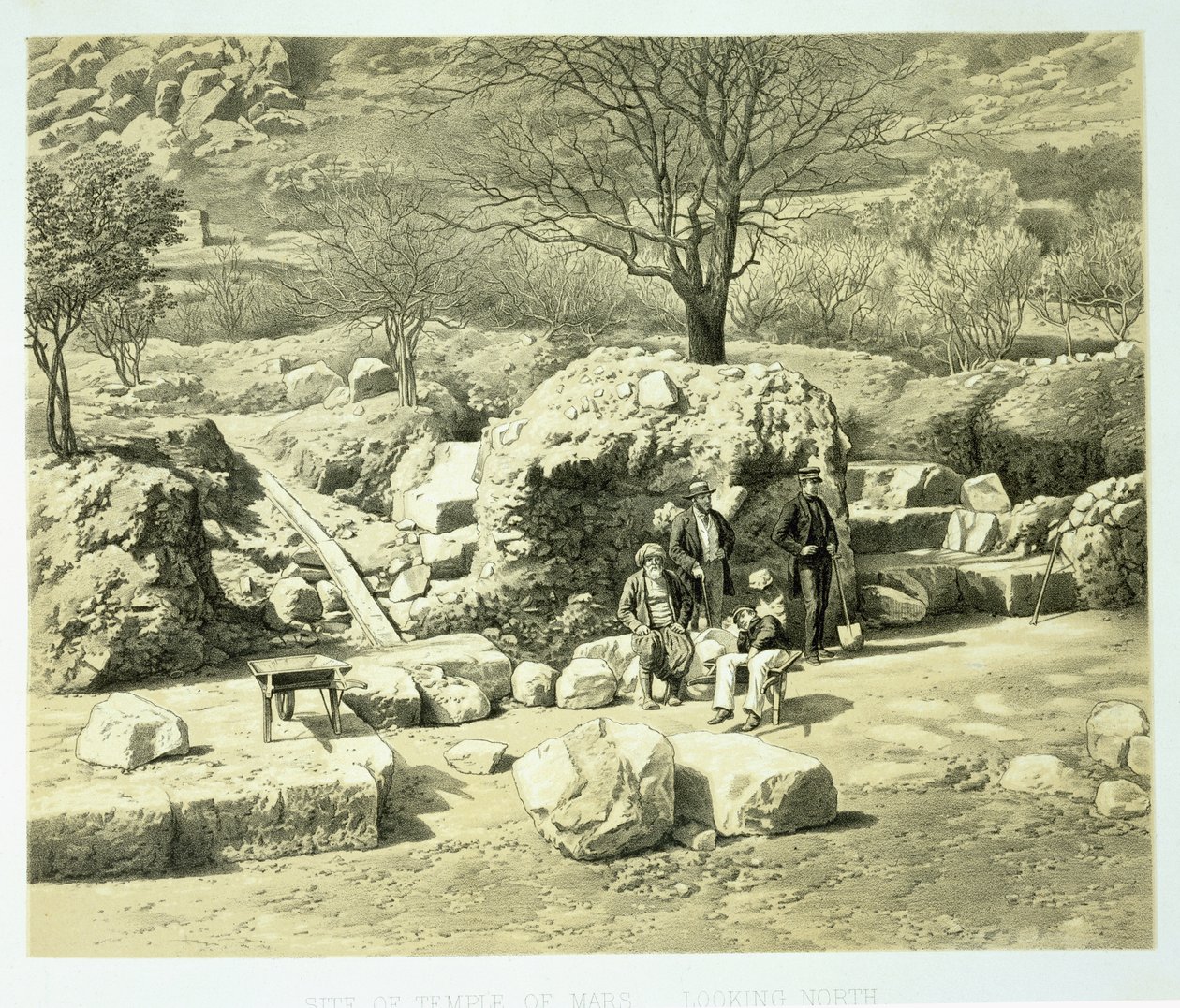 Udsigt over Mars-templet, fra A History of Discoveries at Halicarnassus, Cnidus, & Branchidae, af Charles Thomas Newton (1816-94) udgivet 1862 af English School