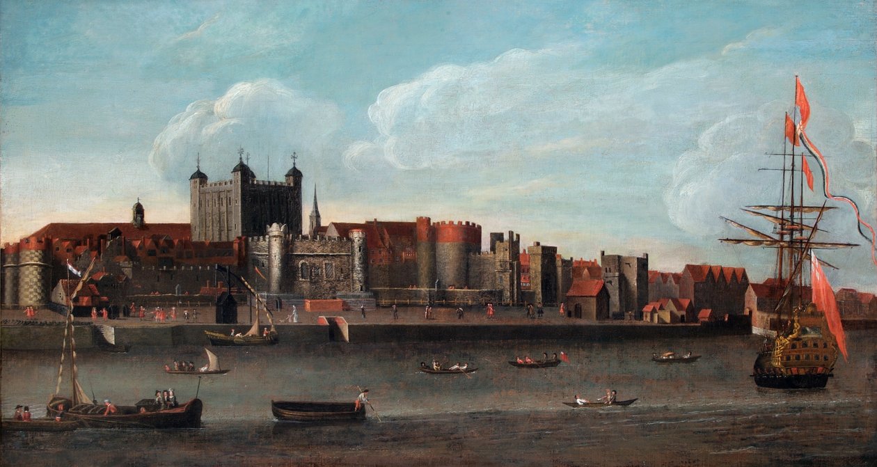 Udsigt over tårnet, ca. 1700 (olie på panel) af English School