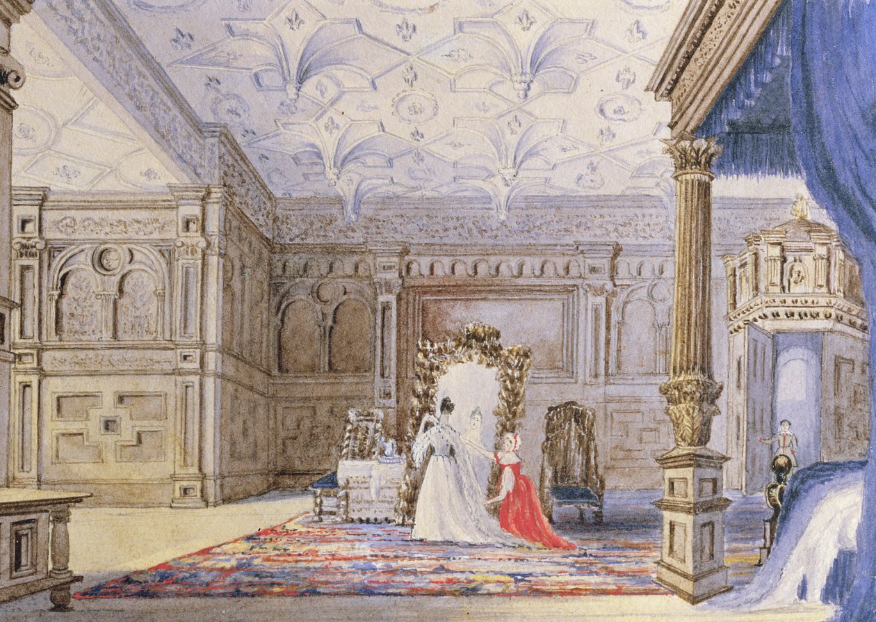 Udsigt over det indlagte kammer, Sizergh Castle, Cumbria, ca. 1840 (wc) af English School