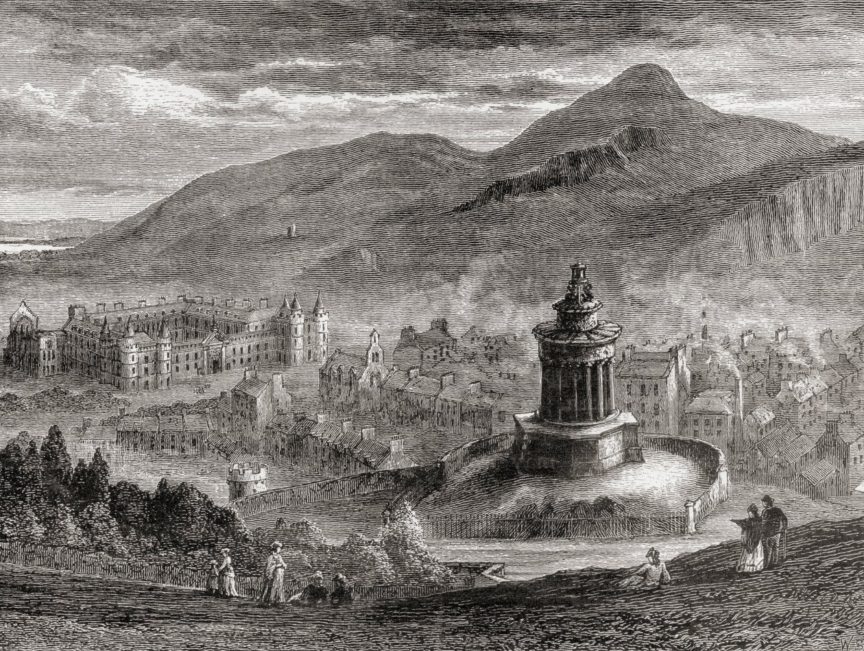 Udsigt over Edinburgh fra The Burns Monument på Calton Hill, fra 