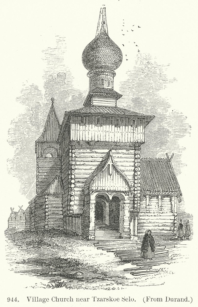 Landsbykirke nær Tzarskoe Selo (gravering) af English School