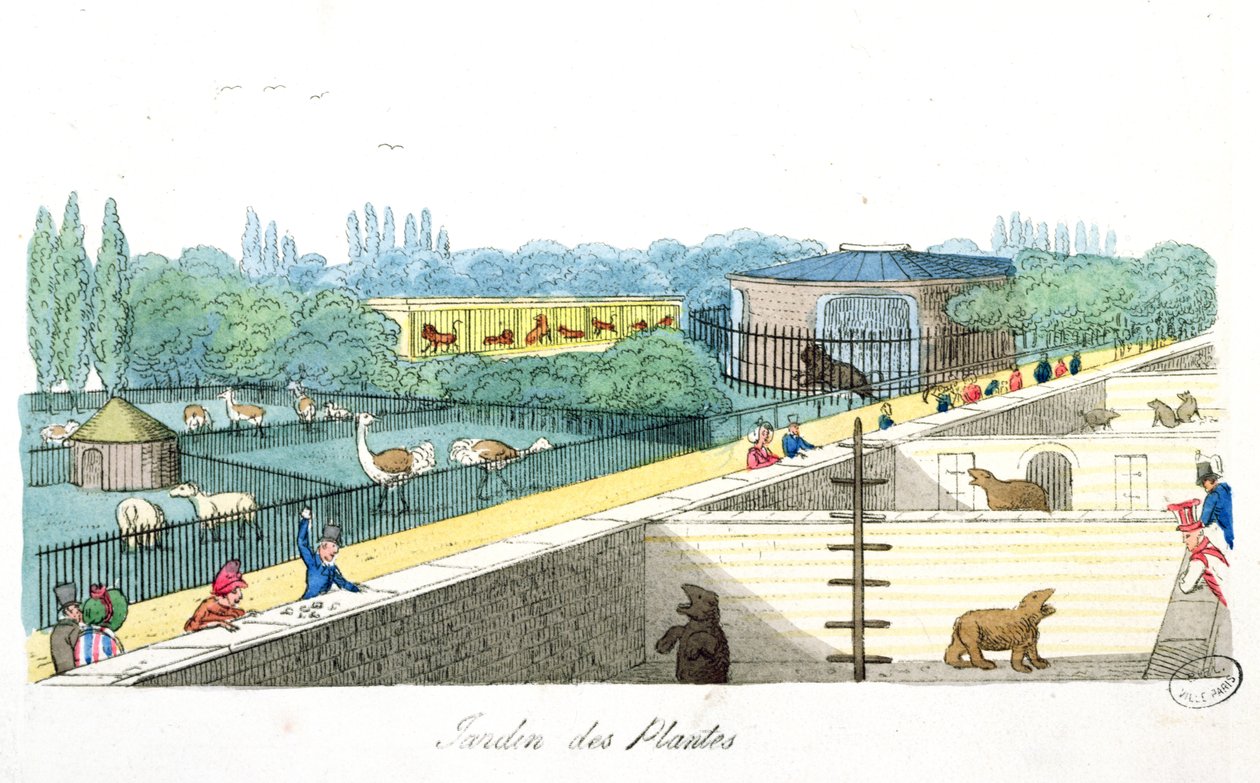 Besøgende på Jardin de Plantes, Paris, fra De Paris a Douvres af Roger Bookem, 1822 af English School