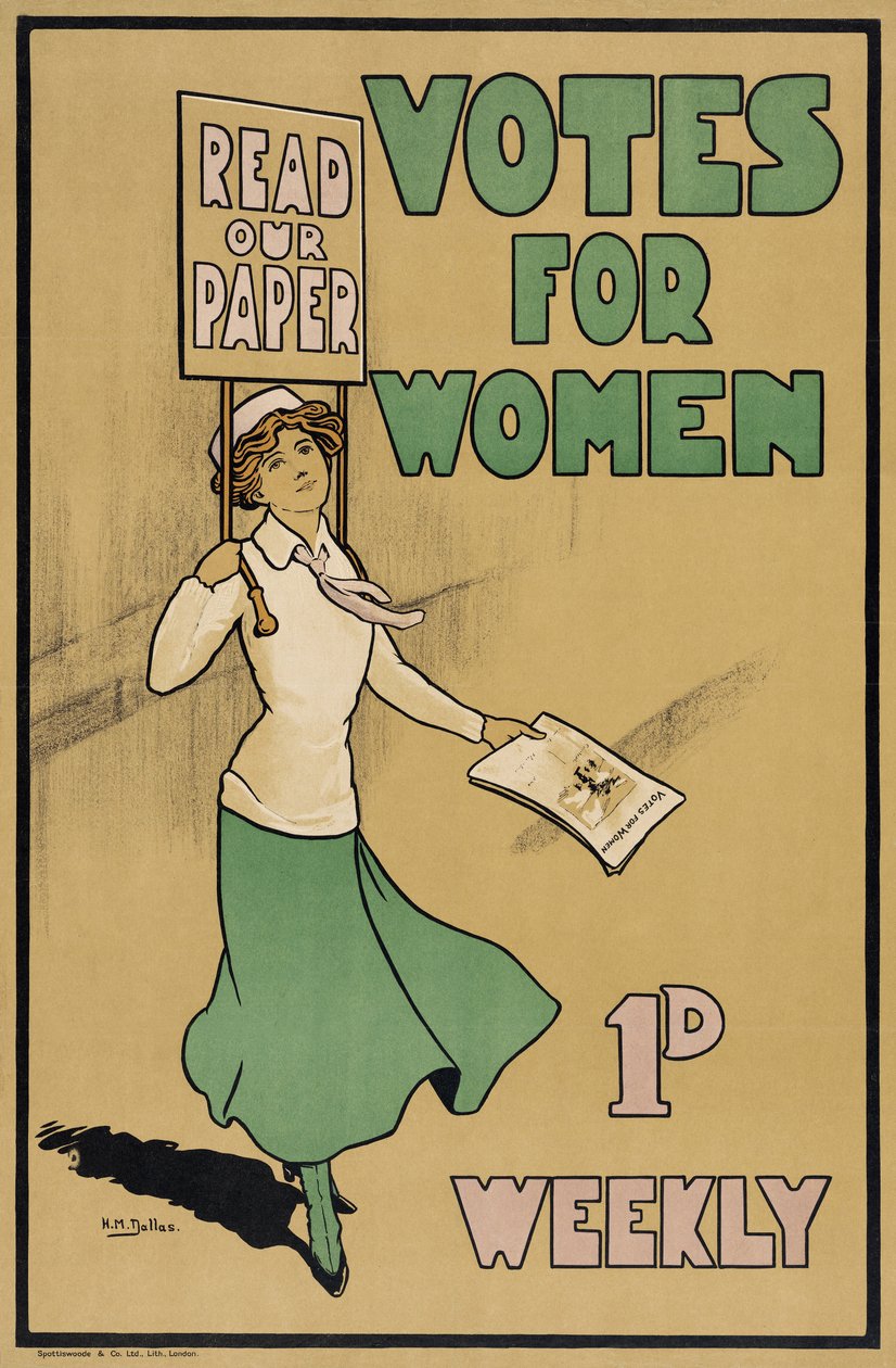 Votes for Women, fra The Suffragette, pub.1912 (farvelitografi) af English School