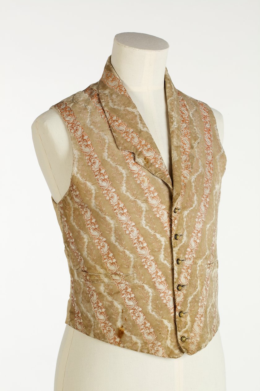 Vest i creme, beige og orange med vævet fløjl og brokade, ca. 1850 (silke) af English School