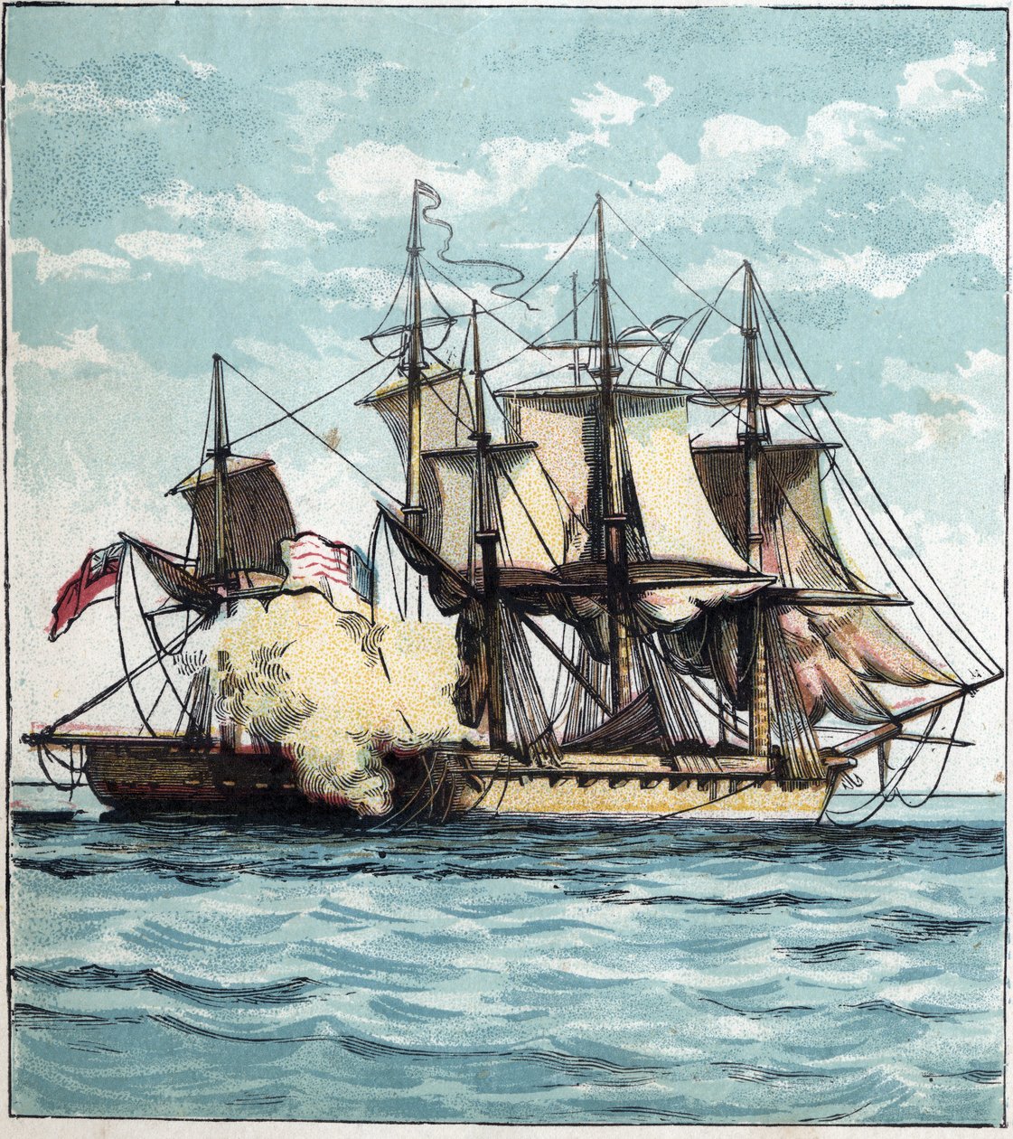 Krig i 1812 mellem USA og Storbritannien: Chesapeake fregatten under søslaget mod den britiske fregat "" Shannon"" den 01/06/1813 ud for Boston. 