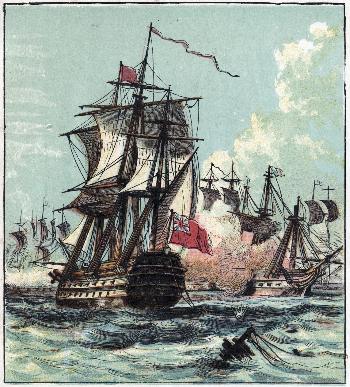 War of the Revolution: Battle of the 13th Prairial Year II (01/06/1794) var et søslag mellem den franske eskadron under kommando af Louis Thomas Villaret de Joyeuse og den britiske hær af admiral Howe (1726-1799) ud for Ouessant. Briterne vandt. Lord Howwe af English School