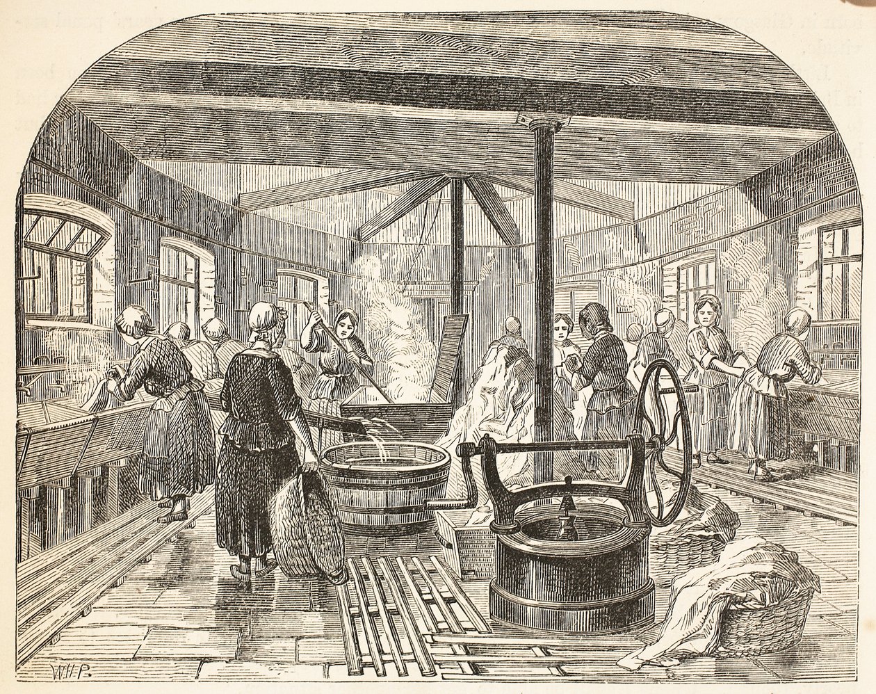 Wash-house i Brixton Prison, illustration fra The Criminal Prisons of London og Scenes from Prison Life af Henry Mayhew og John Binny, pub. 1862 af English School