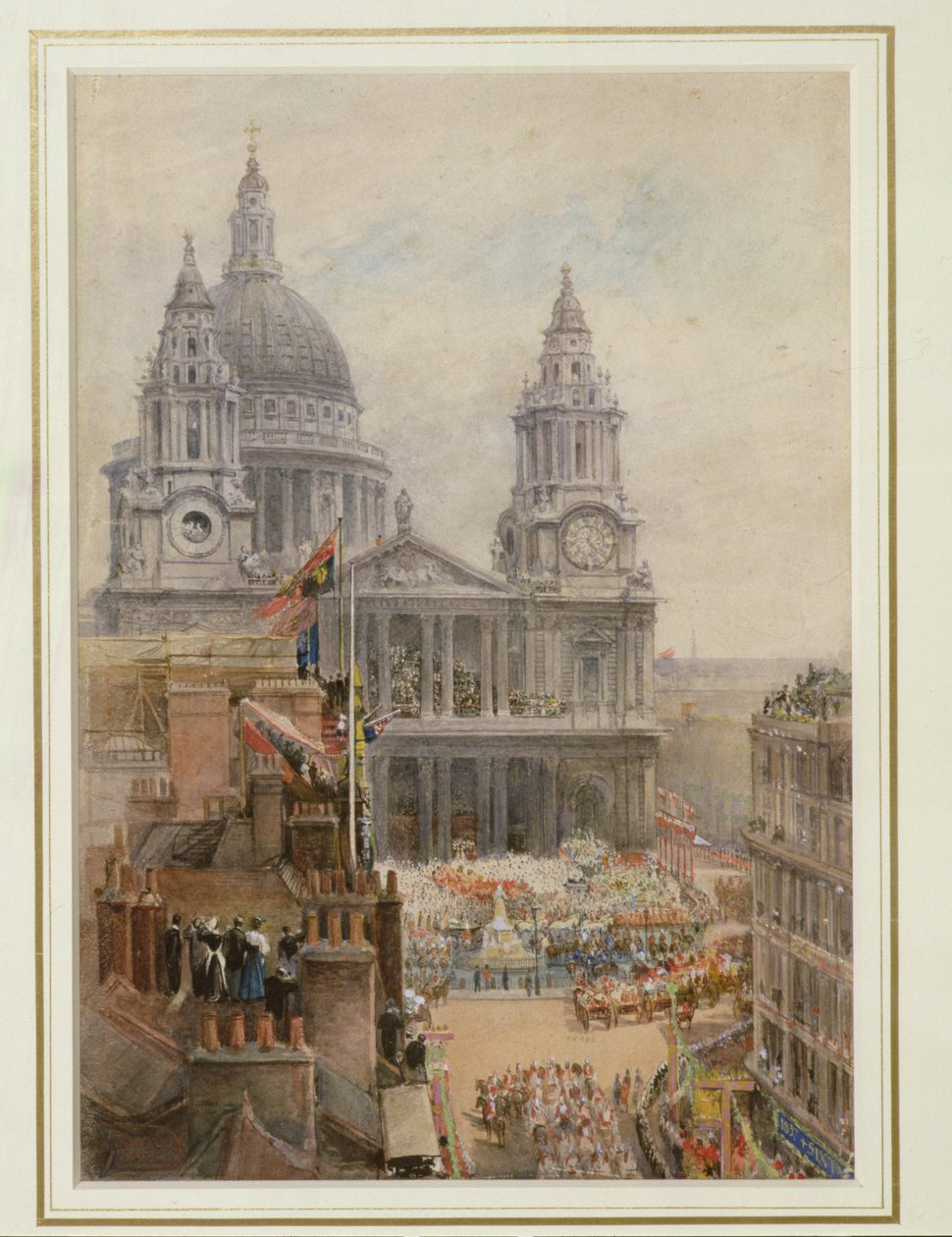 Se dronning Victorias jubilæumsfejring uden for St. Pauls (wc på papir) af English School