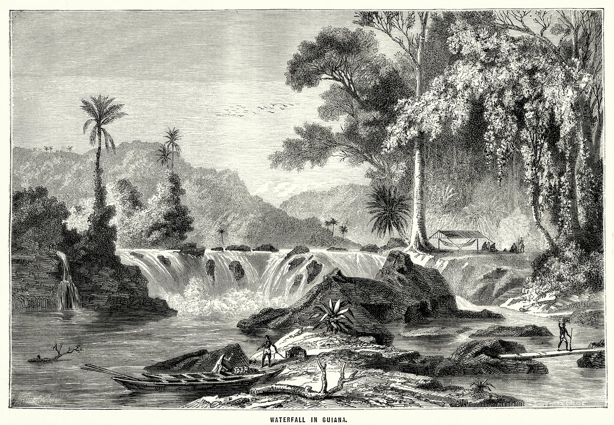 Vandfald i Guyana (gravering) af English School