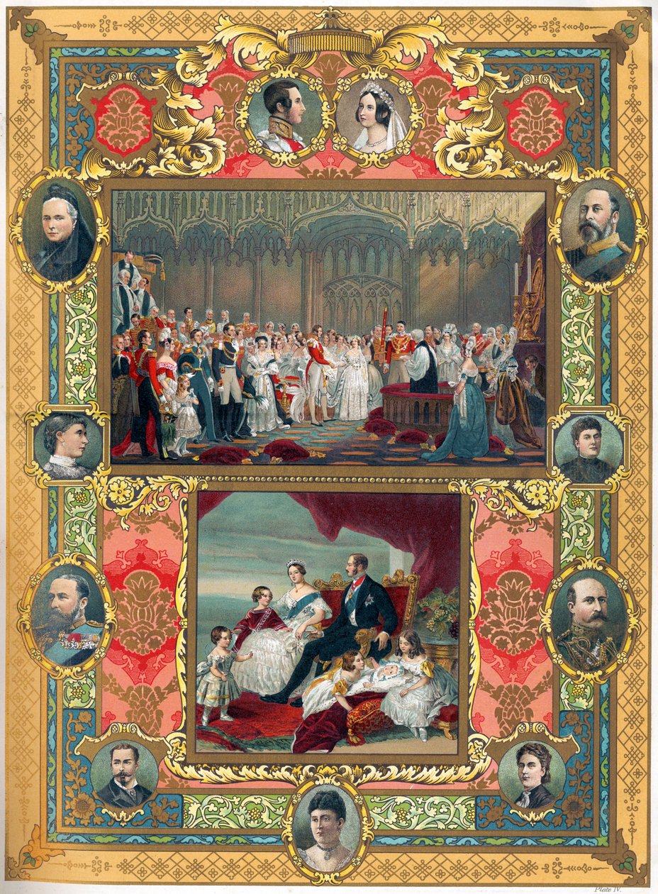 Bryllup mellem dronning Victoria af England og prins Albert i 1840 (print) af English School