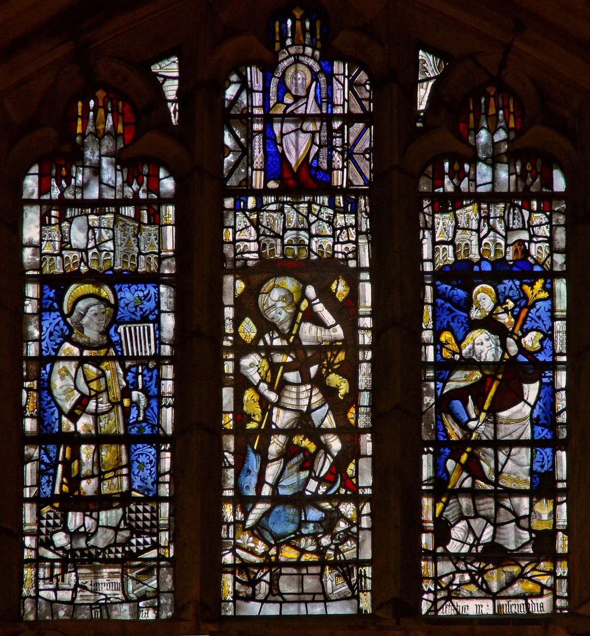 Vestvindue, der forestiller St. Christopher, St. George, St. Lawrence af English School
