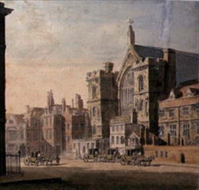 Westminster Hall og New Palace Yard, ca. 1808 (akvarel på papir) af English School